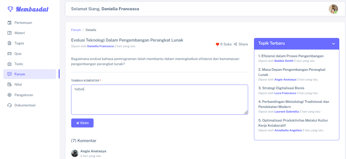 cara tambah komentar thread Membasdat