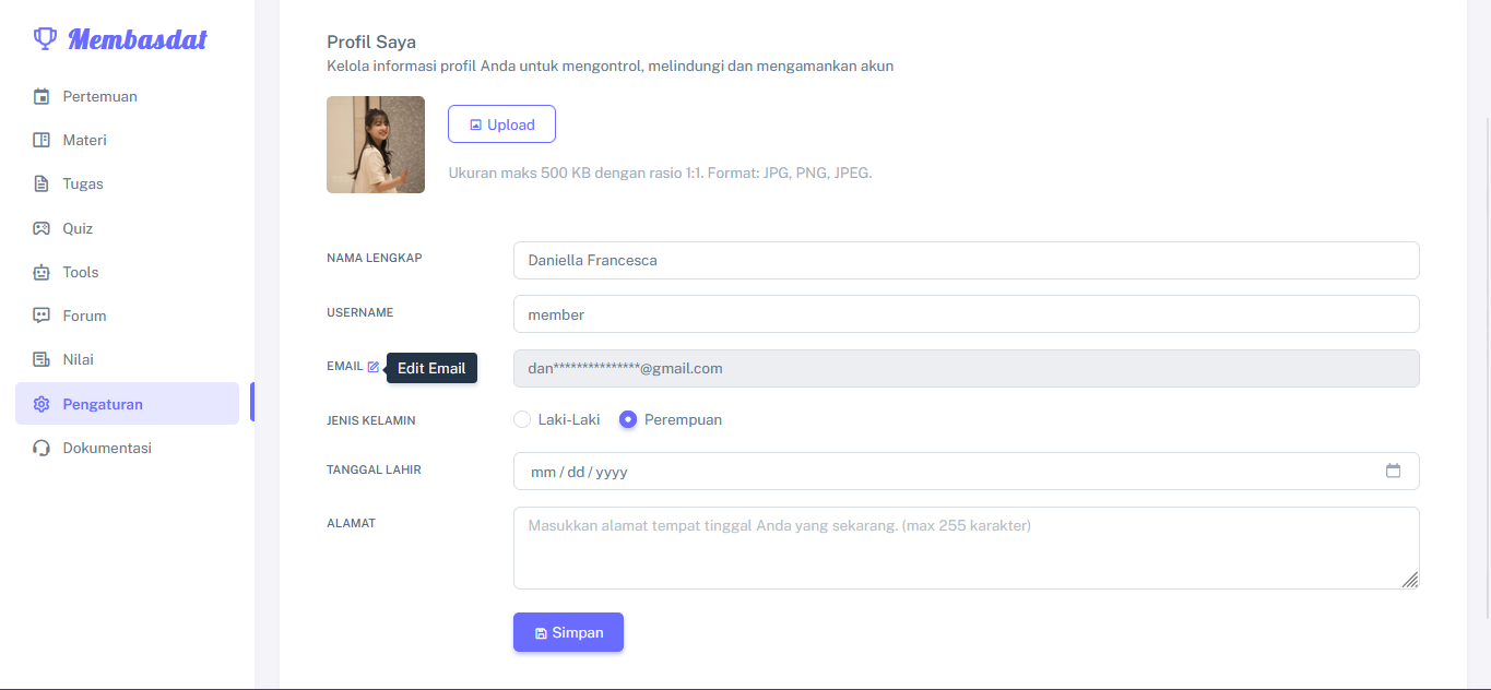 cara ganti email Membasdat