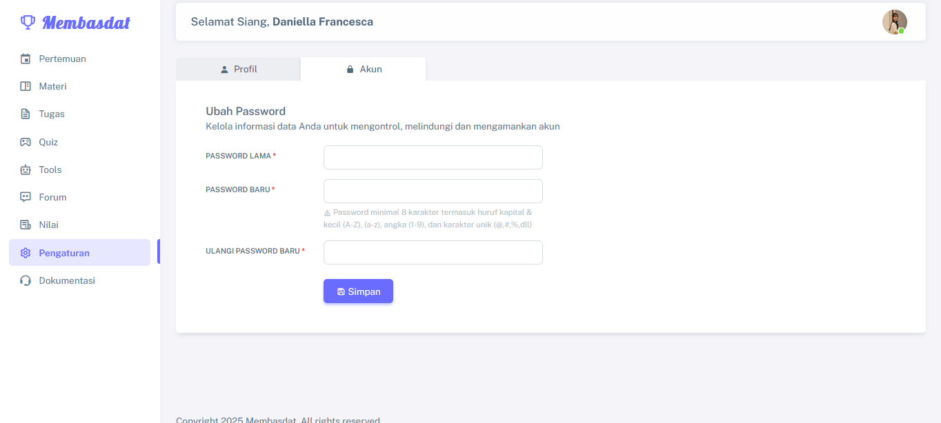 cara ganti password Membasdat