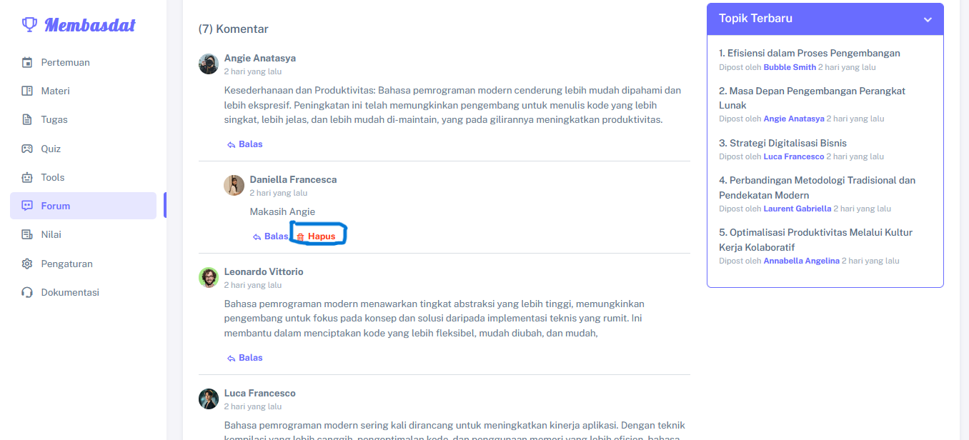 cara delete komentar thread Membasdat